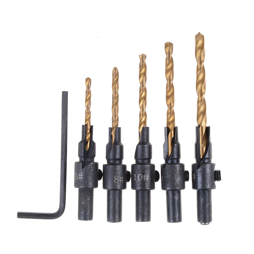 5pcs Countersink Drill Woodworking Drill Bit Set Drilling Pilot Holes For Screw Sizes #5 #6 #8 #10 #12
5pcs Countersink Drill Woodworking Drill Bit Set Drilling Pilot Holes For Screw Sizes #5 #6 #8 #10 #12