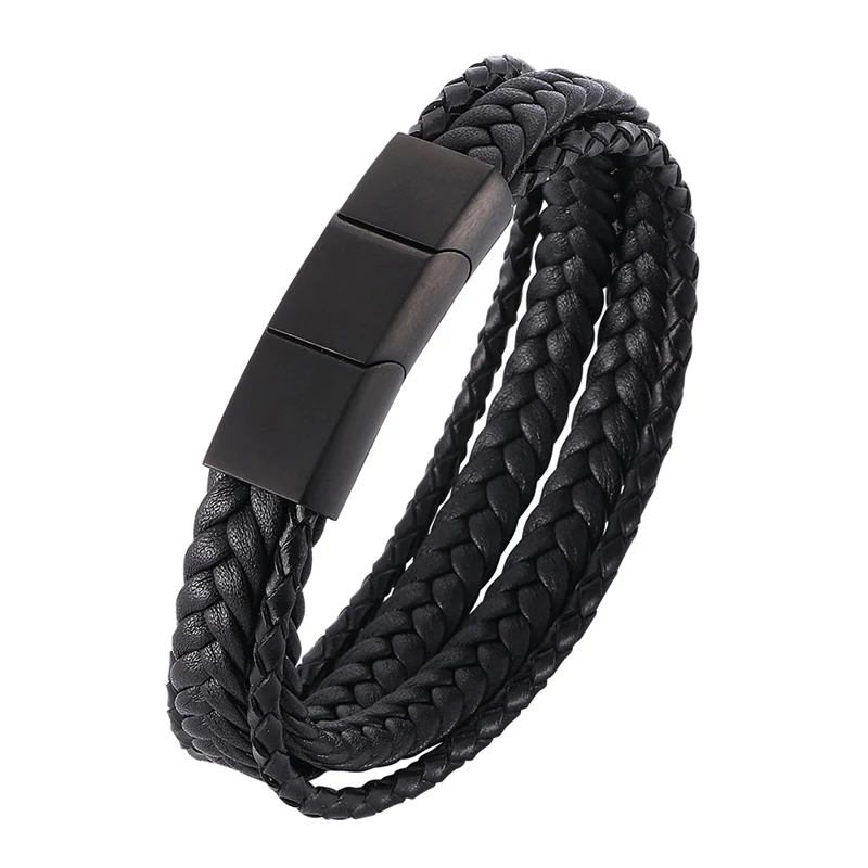 Punk Men Jewelry Black Multilayer Braided Leather Rope Bracelet Magnetic Buckle Bracelet for Man Bangle Length Adjustable PH507
Punk Men Jewelry Black Multilayer Braided Leather Rope Bracelet Magnetic Buckle Bracelet for Man Bangle Length Adjustable PH507