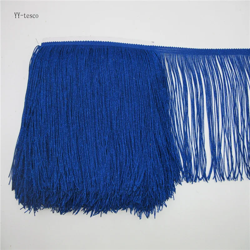 

YY-tesco 10Meter 20CM Long Lace Fringe Tassel Trim blue Fringe Trimming Polyester Sew Latin Dress Stage Garment Accessories