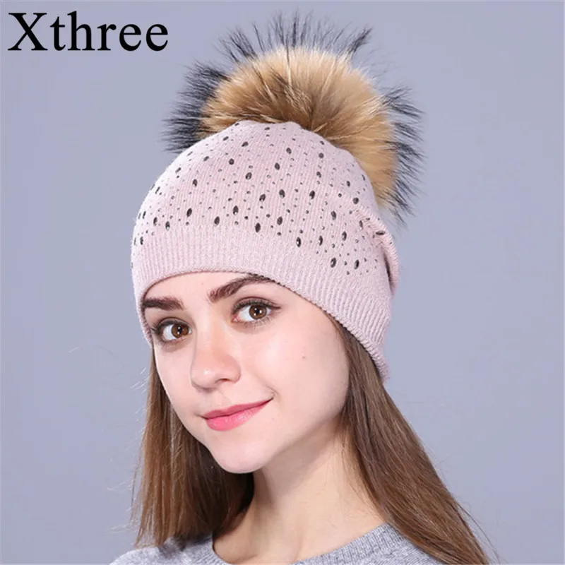 Xthree Knitted beanies winter Hat for women and girls real raccoon fur pom pom hat wool skullies Female cap
Xthree Knitted beanies winter Hat for women and girls real raccoon fur pom pom hat wool skullies Female cap