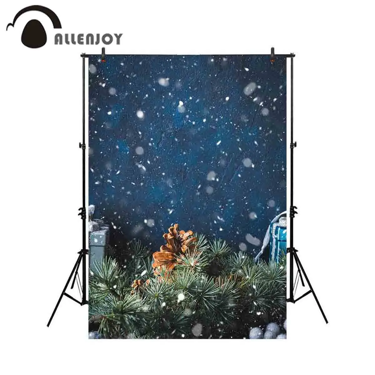 Фоны Allenjoy для фотостудии Зимняя ночь синяя Зеленая елка ветки украшения фон