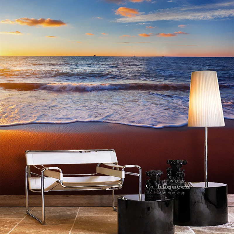 3D стерео обои заката моря серфинга пляжа фэнтези пейзаж новый дизайн текстура