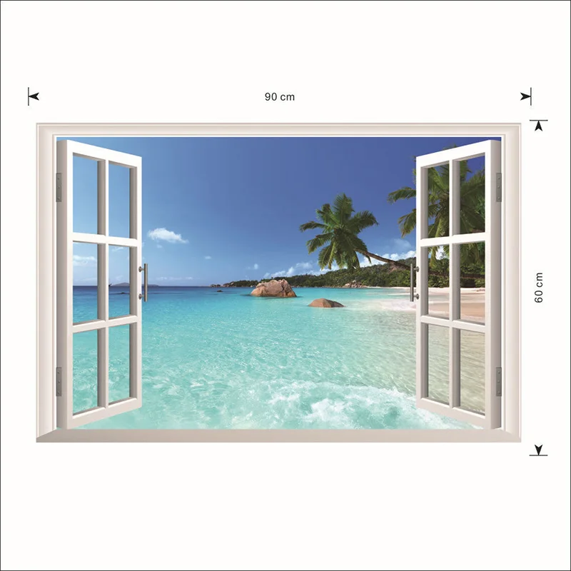 Fake window 3D Coconut Tree Ocean Beach landscape wall stickers for home decoration decals mural poster sticker on the wall
Fake window 3D Coconut Tree Ocean Beach landscape wall stickers for home decoration decals mural poster sticker on the wall
