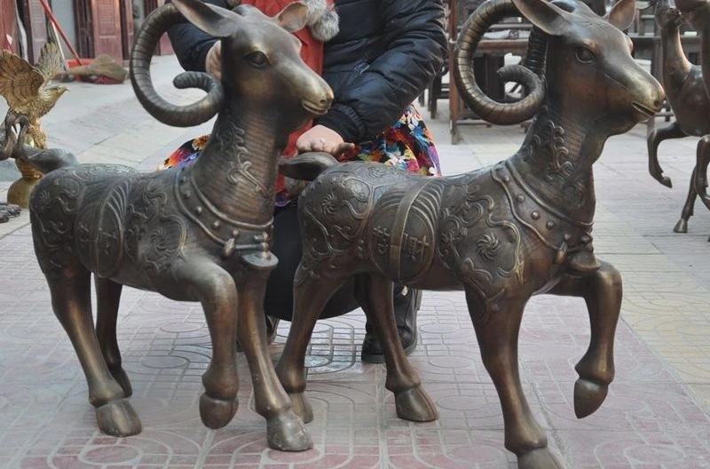 free shipping 26"Lucky Chinese Feng Shui Bronze Zodiac Year Sheep Goat Coin Wealth Statue Pair | Дом и сад