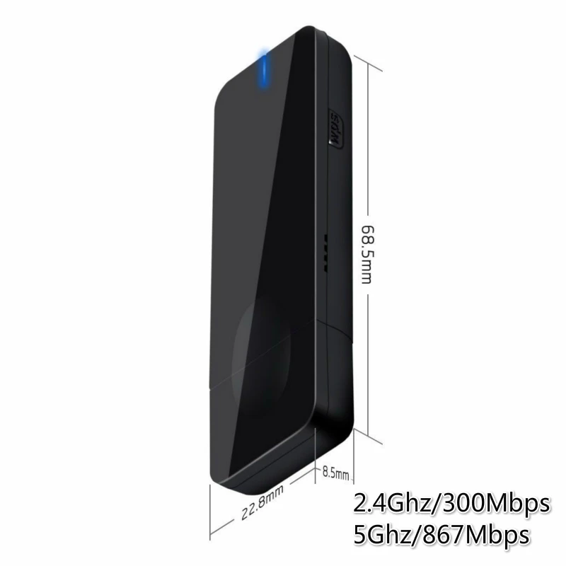 Новое поступление черный двухдиапазонный USB Wi-Fi модем MT7612U 1200 Мбит/с 2 4 ГГц/5 ГГц |