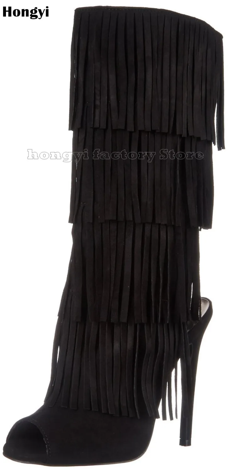 New arrive Autumn Spring Black Faux Suede Leather Long Fringe Thin High Heeled Boots Women Peep Toe Stiletto Heel Mid-Calf Boot
New arrive Autumn Spring Black Faux Suede Leather Long Fringe Thin High Heeled Boots Women Peep Toe Stiletto Heel Mid-Calf Boot