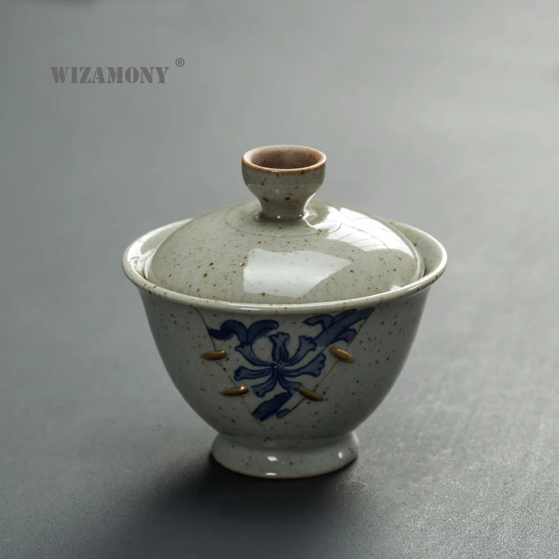 

1PCS WIZAMONY 160ml Blue and white Gaiwan Chinese Ancient Glaze Jingdezhen Teaset Teapot Bowl drinkware teaware tea Porcelain