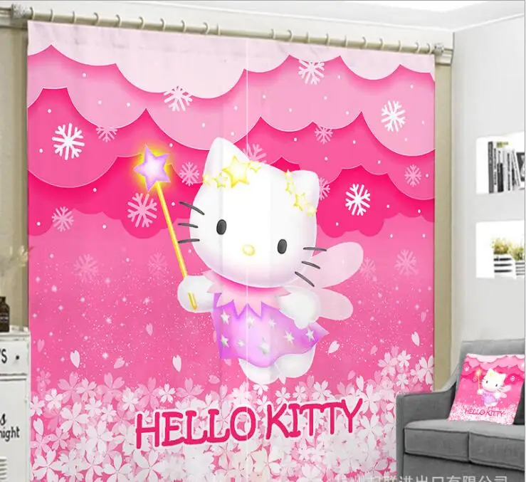 

Pink cat 3D Window Curtain print Blackout living room wedding Bedroom decorate Cortina Drapes Rideaux Customized size pillowcase