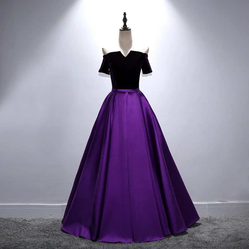 Elegant Prom Dresses Short sleeves Satin A Line Party Dresses purple boat neck Vestido De Festa Long prom dress Formal Gowns
Elegant Prom Dresses Short sleeves Satin A Line Party Dresses purple boat neck Vestido De Festa Long prom dress Formal Gowns