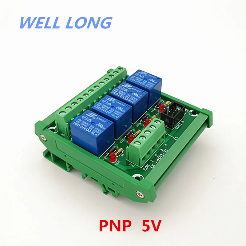 

DIN Rail Mount 4 Channel PNPType 5V 10A Power Relay Interface Module,SONGLE SRD-5VDC-SL-C Relay.
