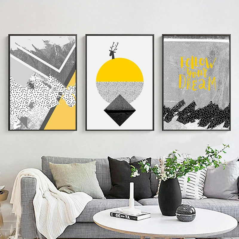 HAOCHU Modern Black White Yellow Colors Geometric Sun Landscape Abstract Canvas Painting Wall Poster for Living Room Decor
HAOCHU Modern Black White Yellow Colors Geometric Sun Landscape Abstract Canvas Painting Wall Poster for Living Room Decor