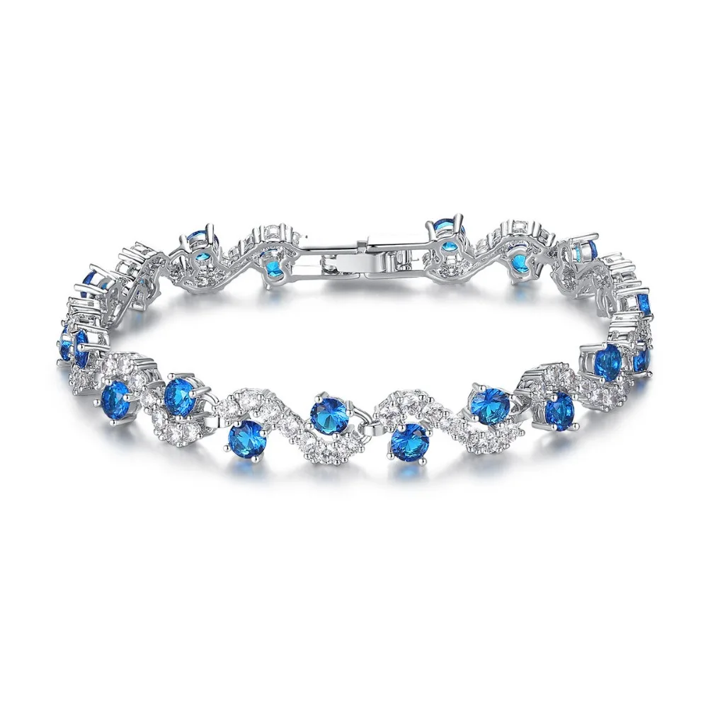 New Jewelry Full Shining AAA Cubic Zircon White Gold-Color Link Chain Bracelet Blue Stone Zircon for Women Gift Bangle
New Jewelry Full Shining AAA Cubic Zircon White Gold-Color Link Chain Bracelet Blue Stone Zircon for Women Gift Bangle