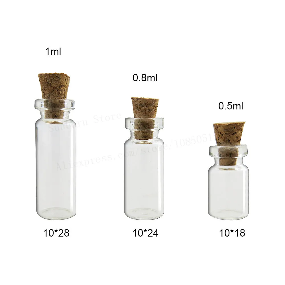 

200pcs/lot 0.5ml 0.8ml 1ml Mini Clear Glass Bottle With Wooden Cork Stopper Small Sample Vial Empty Refillable Wishing Bottles