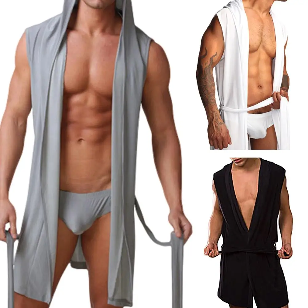 Summer Dress Bath Robe Men Sexy Pajamas Sleepwear Hombre Sleeveless Hooded Bathrobe Nightgown Robe Badjas Mannen
Summer Dress Bath Robe Men Sexy Pajamas Sleepwear Hombre Sleeveless Hooded Bathrobe Nightgown Robe Badjas Mannen