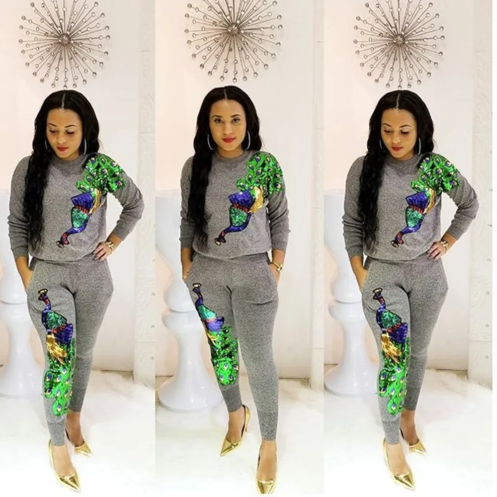 Peacock Sequins Long-sleeved O-neck Stretch Sexy Pullover Shirt Slim Trousers 2 Pieces New Monochrome Gray
Peacock Sequins Long-sleeved O-neck Stretch Sexy Pullover Shirt Slim Trousers 2 Pieces New Monochrome Gray