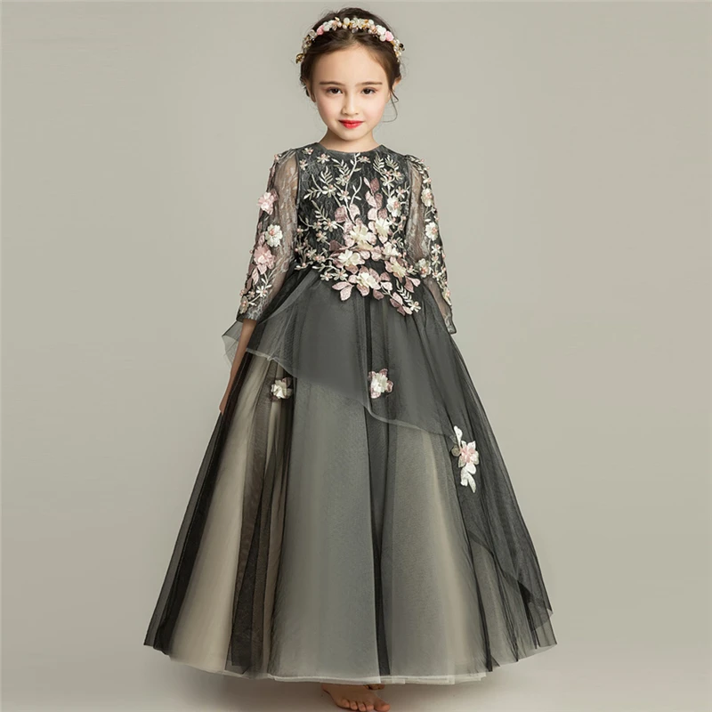 Autumn Winter Children Girls Gorgeous Black Color Birthday Evening Party Flowers Princess Lace Dress Model Catwalk Host Dress
Autumn Winter Children Girls Gorgeous Black Color Birthday Evening Party Flowers Princess Lace Dress Model Catwalk Host Dress