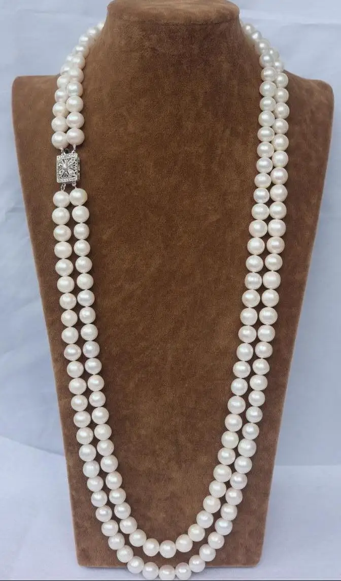 

FREE SHIPPING HOT sell new Style >>>>CHARMING NATURAL 2 ROW 8-9MM WHITE AAA++ AKOYA SOUTH SEA PEARL NECKLACE 21-22"