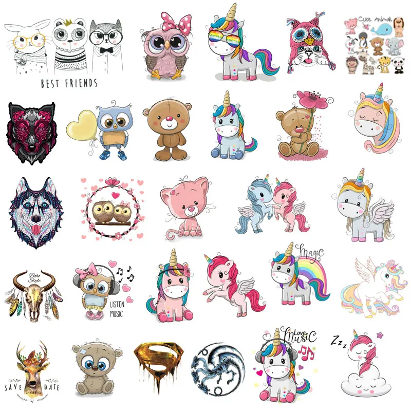 Cute small animal unicorn children's clothing DIY sticker heat transfer vinyl T-shirt decorative printing stickers hot press D
Cute small animal unicorn children's clothing DIY sticker heat transfer vinyl T-shirt decorative printing stickers hot press D