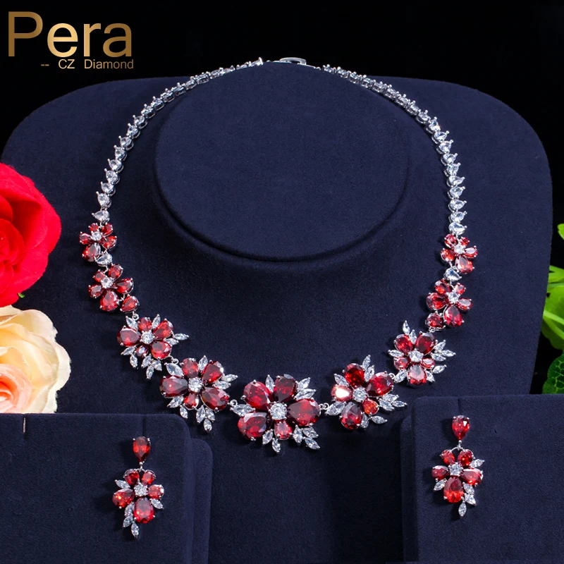Pera CZ Red Jewellry Accessories Luxury Russian Wedding Big Cluster Flower Crystal Bridal Necklace And Earrings For Brides J124
Pera CZ Red Jewellry Accessories Luxury Russian Wedding Big Cluster Flower Crystal Bridal Necklace And Earrings For Brides J124