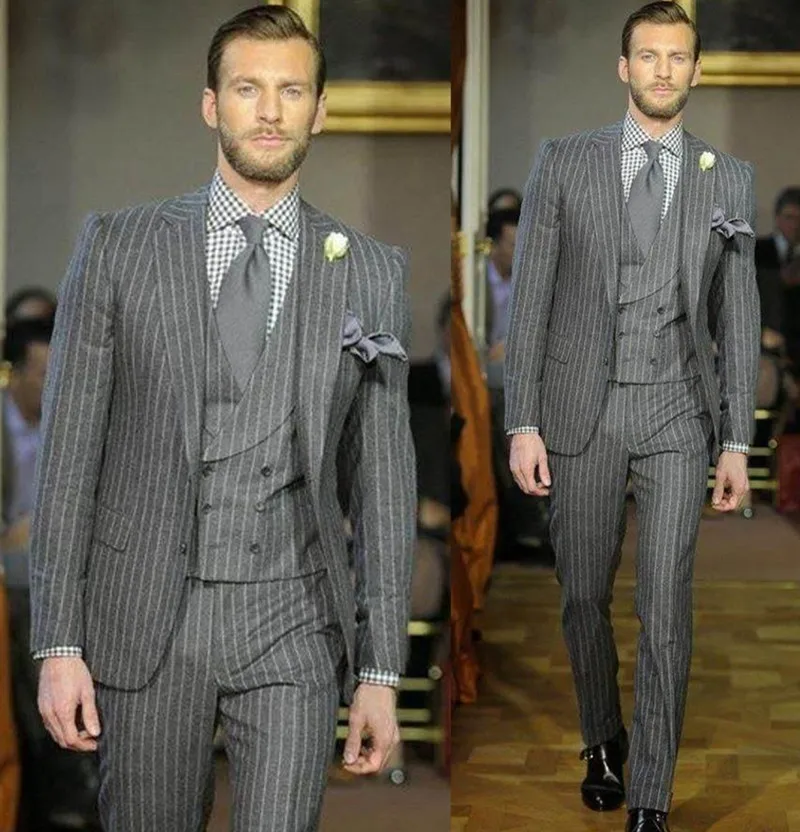 Gray Stripe Groom Wears Custom Made Mens Three Pieces Wedding Suits (Jacket+Pants+Vest)
Gray Stripe Groom Wears Custom Made Mens Three Pieces Wedding Suits (Jacket+Pants+Vest)