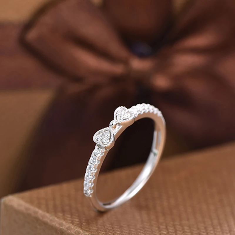 925 стерлингового серебра Свадебные Кольца для Для женщин двойное сердце