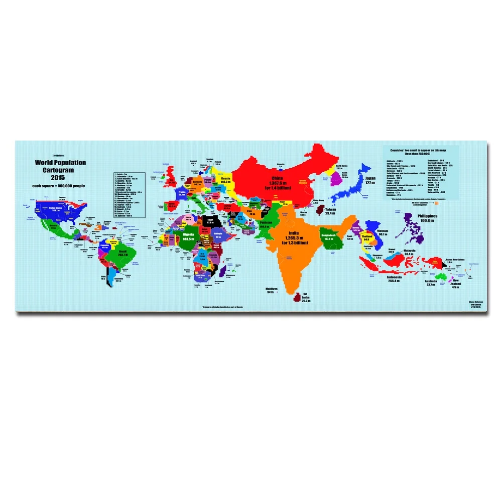 World Population Cartogram 2015 3rd Edition World Map Poster Art Wall Canvas Prints Canvas Art Oil Paintings No Frame
World Population Cartogram 2015 3rd Edition World Map Poster Art Wall Canvas Prints Canvas Art Oil Paintings No Frame