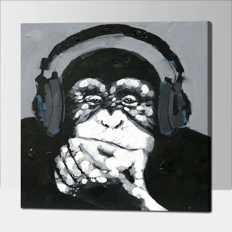 Hand Painted Listen Music Gorilla Canvas Oil Paintings Black White Wall Art Animal Oil Painting for Home Decor Monkey Painting
Hand Painted Listen Music Gorilla Canvas Oil Paintings Black White Wall Art Animal Oil Painting for Home Decor Monkey Painting
