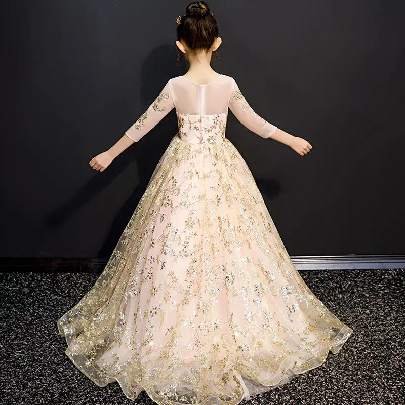 2018 Children Girls Luxury Noble Wedding Party Evening Sequined Long Mesh Tail Dress Kids Teens High-Quality Host Costume Dress
2018 Children Girls Luxury Noble Wedding Party Evening Sequined Long Mesh Tail Dress Kids Teens High-Quality Host Costume Dress