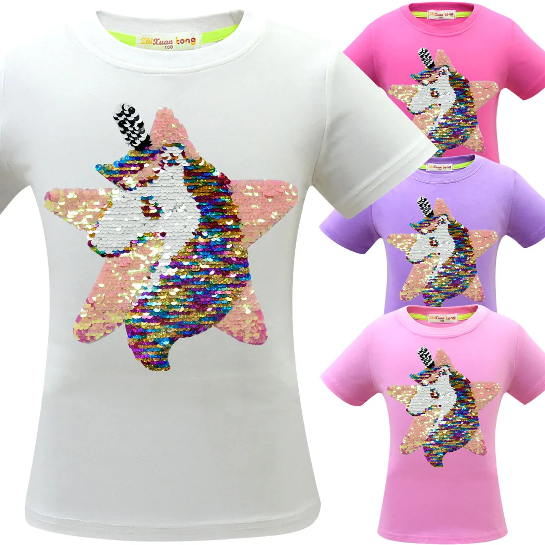 Unicorn Girl T-shirt Children's Short-sleeved Cotton Double-sided Sequins Patterns Tops Variable Double-Sided Pattern
Unicorn Girl T-shirt Children's Short-sleeved Cotton Double-sided Sequins Patterns Tops Variable Double-Sided Pattern