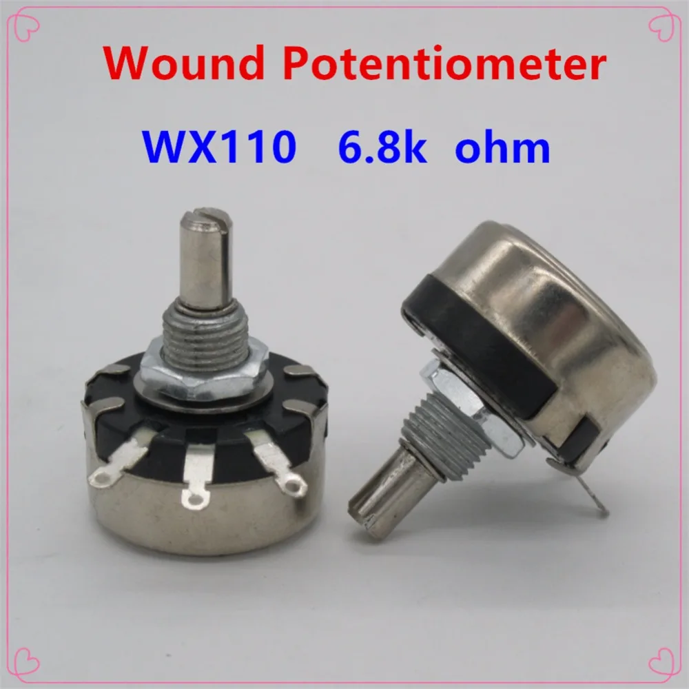 5 шт. WX110(010) 6,8 k ohm 3 клеммы для спайки 6 мм круглый металлический вал, однооборотный проволочный обмоточный потенциометр
5 шт. WX110(010) 6,8 k ohm 3 клеммы для спайки 6 мм круглый металлический вал, однооборотный проволочный обмоточный потенциометр