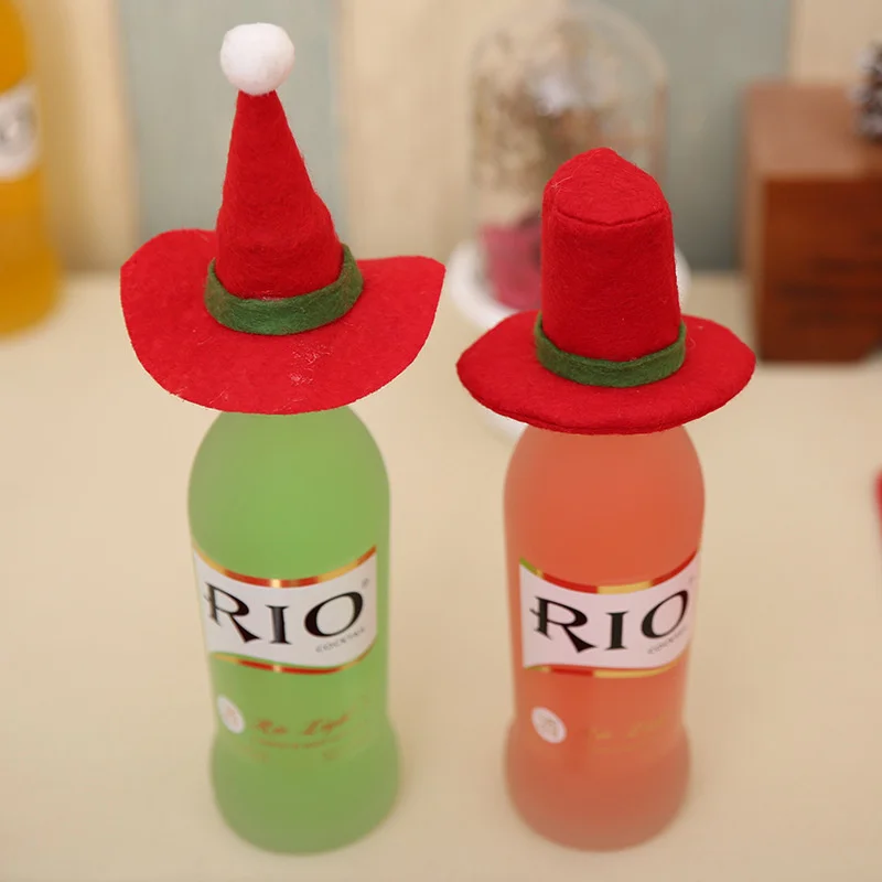 Рождественский бутылка украшения крышки Круглый острым Кепки Red Hat Семья ужин