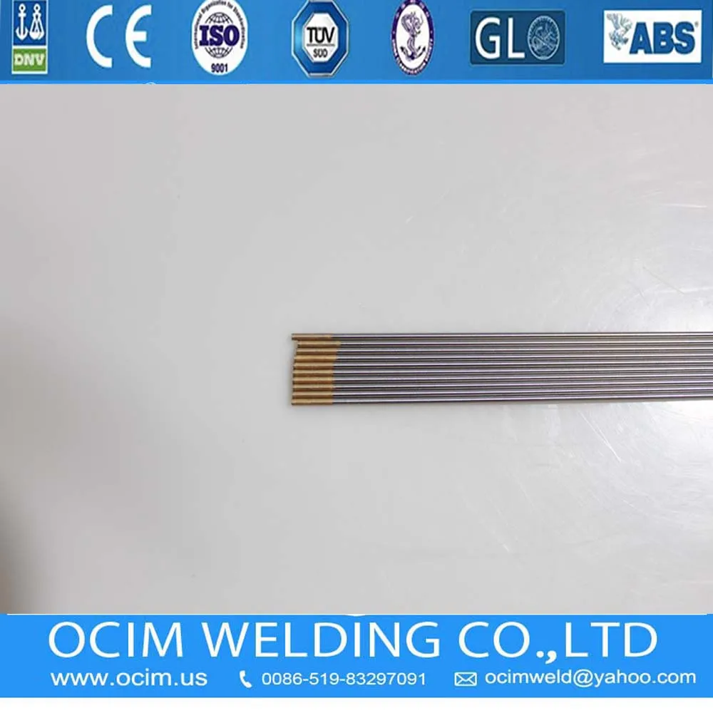 Golden Yellow Tips 1.6MM 2.4MM 3.2MM *175MM WL15 1.5% Lanthanated Tungsten Electrode For Tig Welding
Golden Yellow Tips 1.6MM 2.4MM 3.2MM *175MM WL15 1.5% Lanthanated Tungsten Electrode For Tig Welding