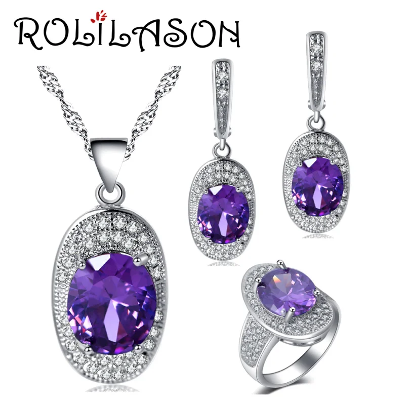 ROLILASON Silver ingots purple For women Earrings Necklace pendant Rings Jewelry Sets USA size #6#7#8#9#10 JS718
ROLILASON Silver ingots purple For women Earrings Necklace pendant Rings Jewelry Sets USA size #6#7#8#9#10 JS718