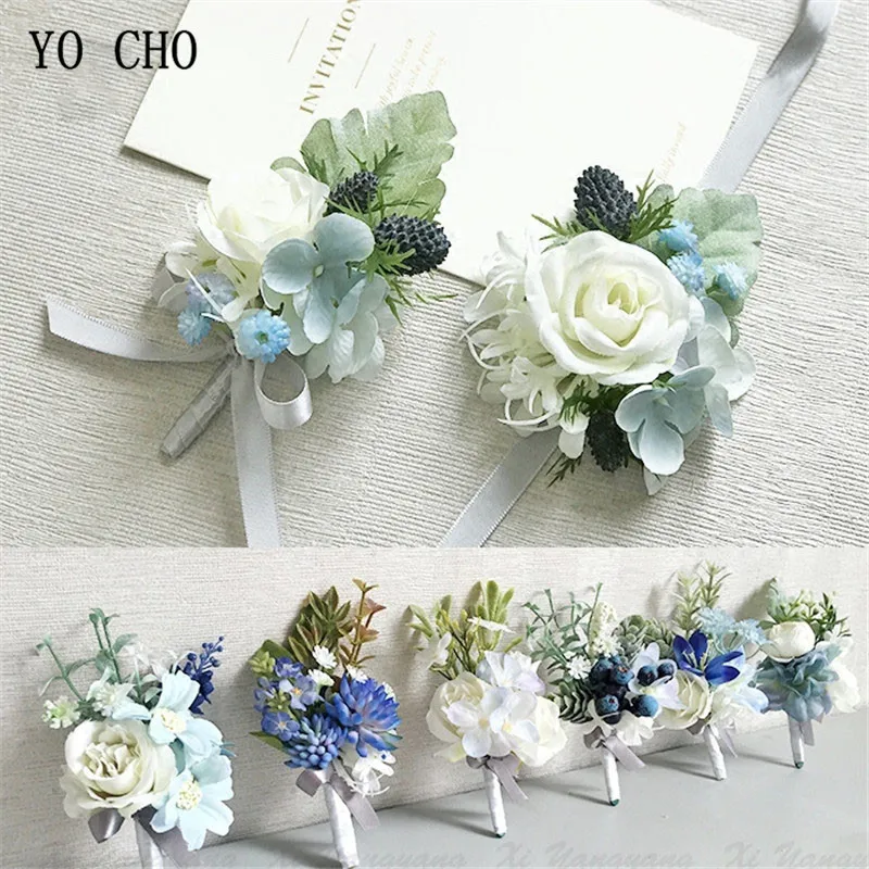YO CHO Wedding Accessories Boutonnieres Men Ribbon White Roses Blue Orchid Marriage Corsages Boutonnieres Groom Wedding Supplies
YO CHO Wedding Accessories Boutonnieres Men Ribbon White Roses Blue Orchid Marriage Corsages Boutonnieres Groom Wedding Supplies