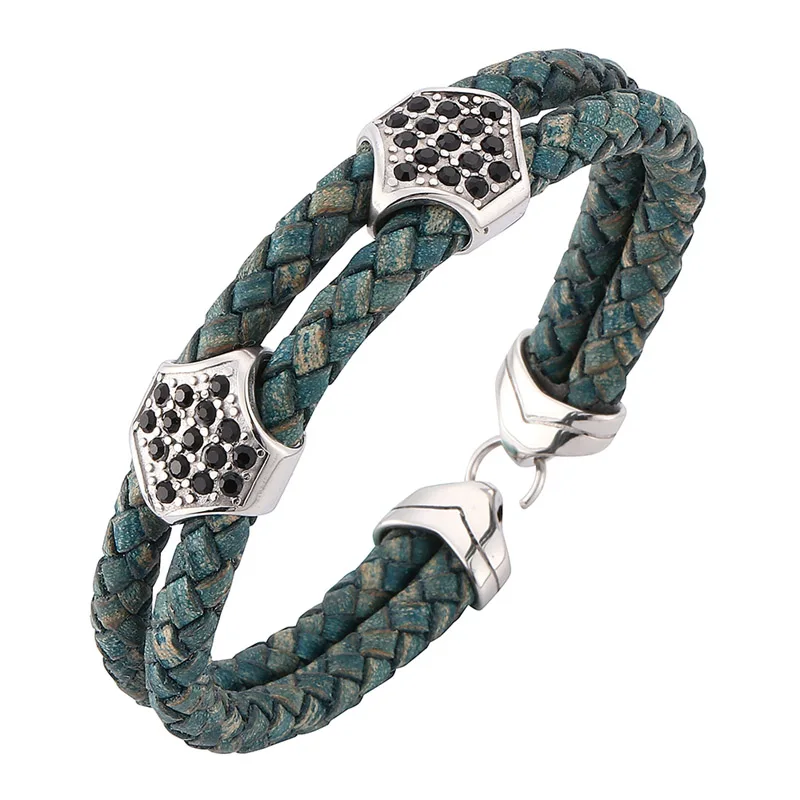 Newest Unisex Jewelry Trendy Double Braided Leather Women Bracelet with Zircon Stainless Steel Wristband Men Vintage Gift SP0202
Newest Unisex Jewelry Trendy Double Braided Leather Women Bracelet with Zircon Stainless Steel Wristband Men Vintage Gift SP0202