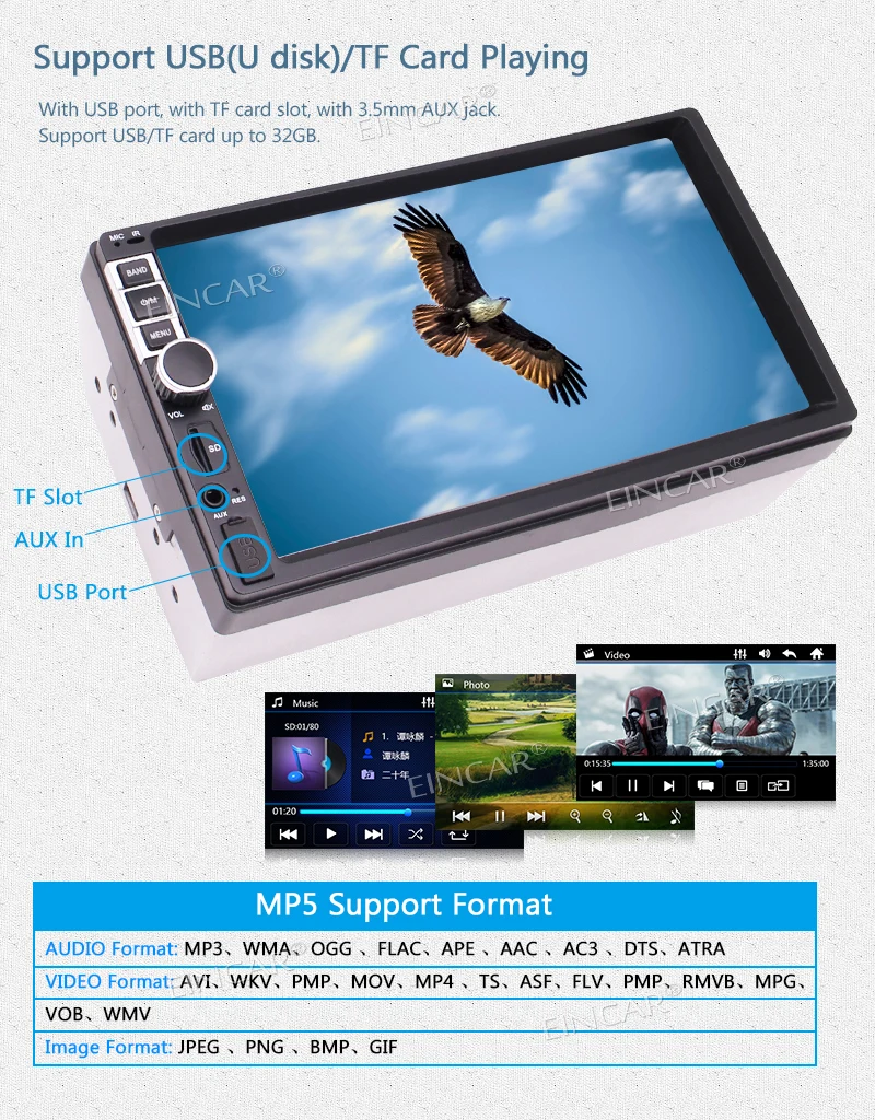 Автомобильный видео головное устройство в тире 2 Din MP5 плеер FM/MP3/MP4/USB/SD/Aux