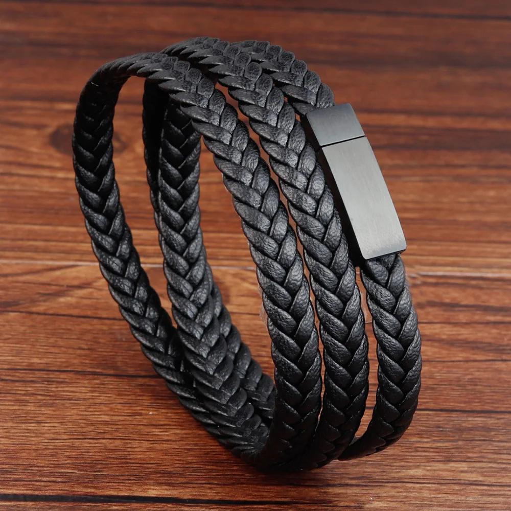 Men Retro Braided black Leather Bracelet Punk Stainless Steel Button Bangles Male Jewelry Accessories Party Gifts
Men Retro Braided black Leather Bracelet Punk Stainless Steel Button Bangles Male Jewelry Accessories Party Gifts
