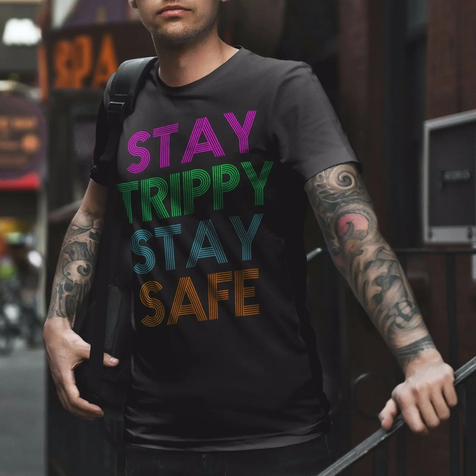 Веселая неоновая Праздничная футболка Stay Trippy Safe 80 s для вечеринки 662 2019 модная