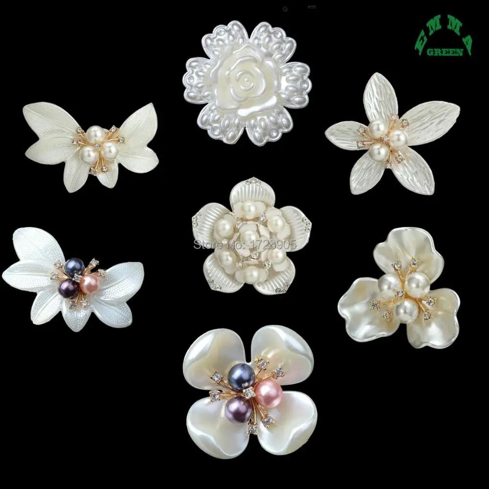 

Bouquet Cluster Pearls White Pearl Petal Flower Buttons 10pcs Flat Back Crystal Buttons Embellishments for DIY Hair Accessories