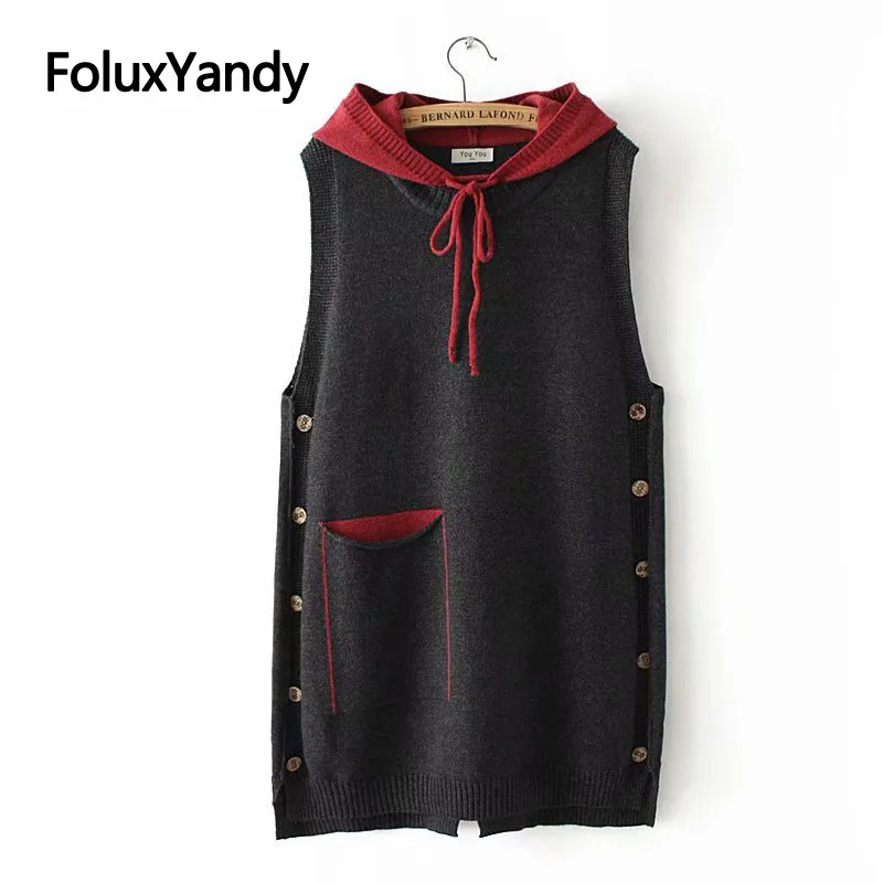 Casual Hooded Knitted Vests Women Spring Autumn Outerwear Pockets Loose Plus Size Sleeveless Vest KKFY3195
Casual Hooded Knitted Vests Women Spring Autumn Outerwear Pockets Loose Plus Size Sleeveless Vest KKFY3195
