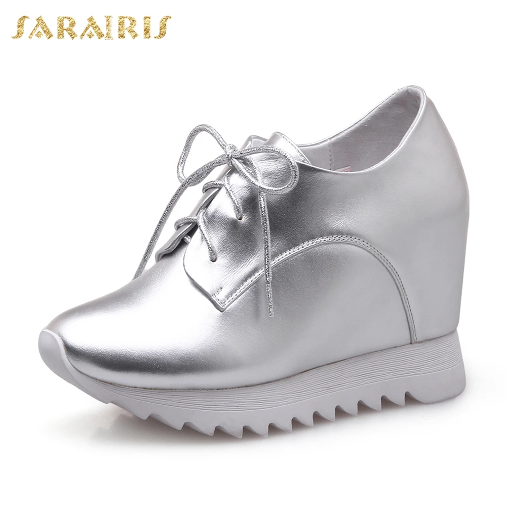 Кроссовки SARAIRIS женские из коровьей кожи на шнуровке платформе черные белые