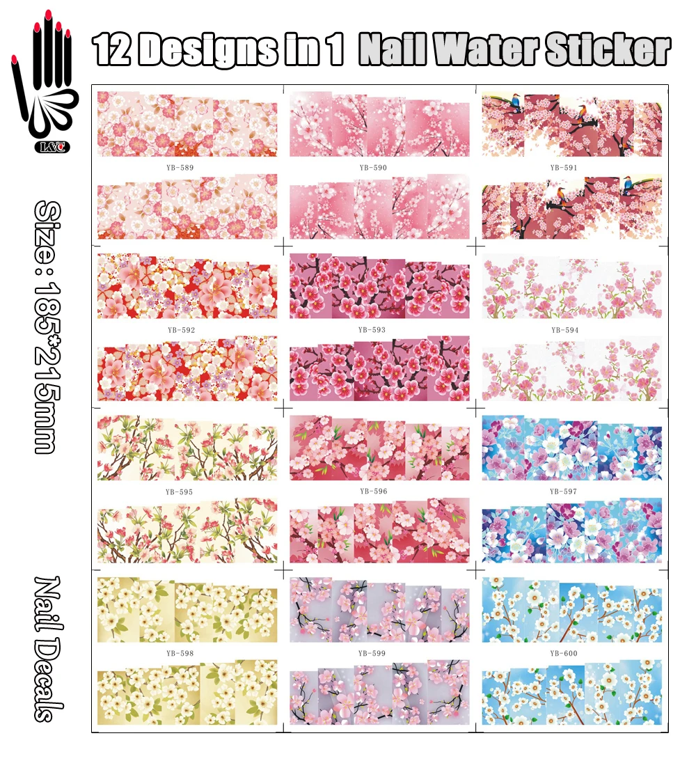 12 Sheets/Lot Nail Art YB589-600 Full Cover Mixed Small Pink Flower Nail Water Transfer Sticker Decal For Nail(12 DESIGNS IN 1)
12 Sheets/Lot Nail Art YB589-600 Full Cover Mixed Small Pink Flower Nail Water Transfer Sticker Decal For Nail(12 DESIGNS IN 1)