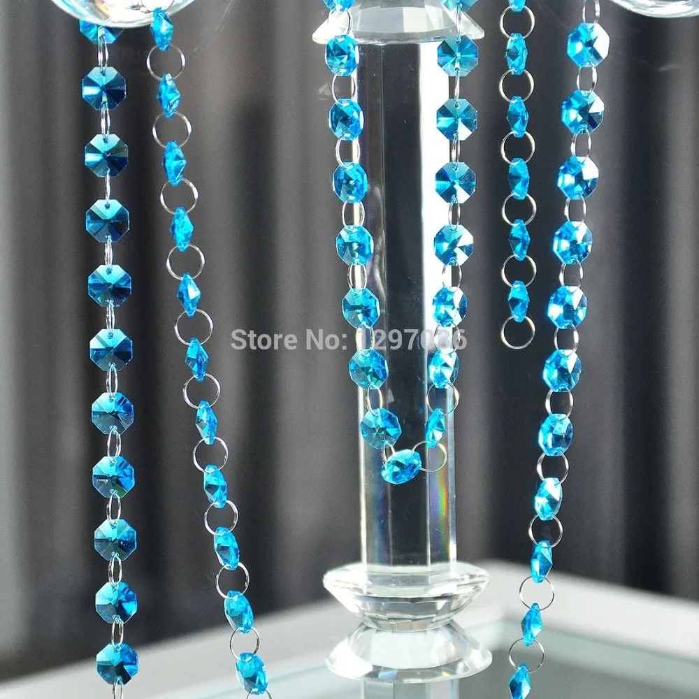 6.8Feet /lot Blue Glass Crystal 14mm Octagon Chain Lighting Chandelier Parts Garland Chakra Spectra PrismsGarland Strand | Дом и сад