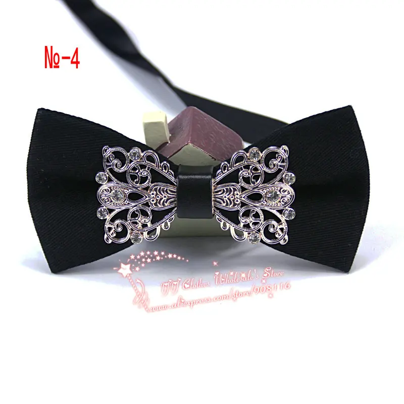 Brand New Diamond Metal Men's Pure solid wedding Cotton Bowtie Neck Leather Bow Ties party luxury Necktie bowties butterfly |