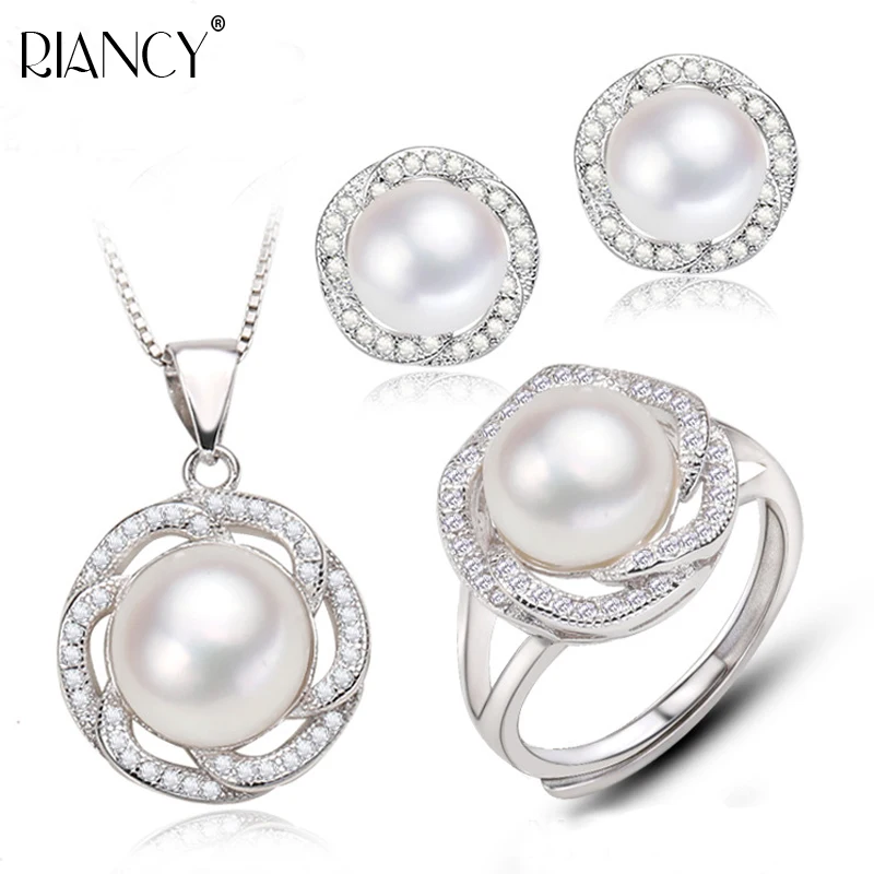 Женский ювелирный комплект из колье серёг и кольца серебра 925 пробы|pendants for