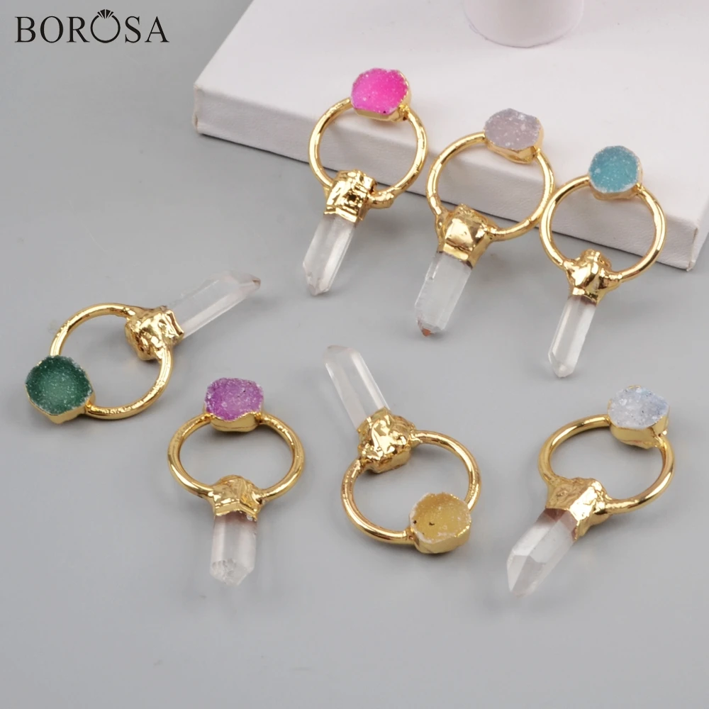 BOROSA 5PCS Fashion Gold Color Aura Druzy Crystal Quartz Point With Agates Titanium Rainbow Drusy Charm Pendants Jewelry G1808
BOROSA 5PCS Fashion Gold Color Aura Druzy Crystal Quartz Point With Agates Titanium Rainbow Drusy Charm Pendants Jewelry G1808