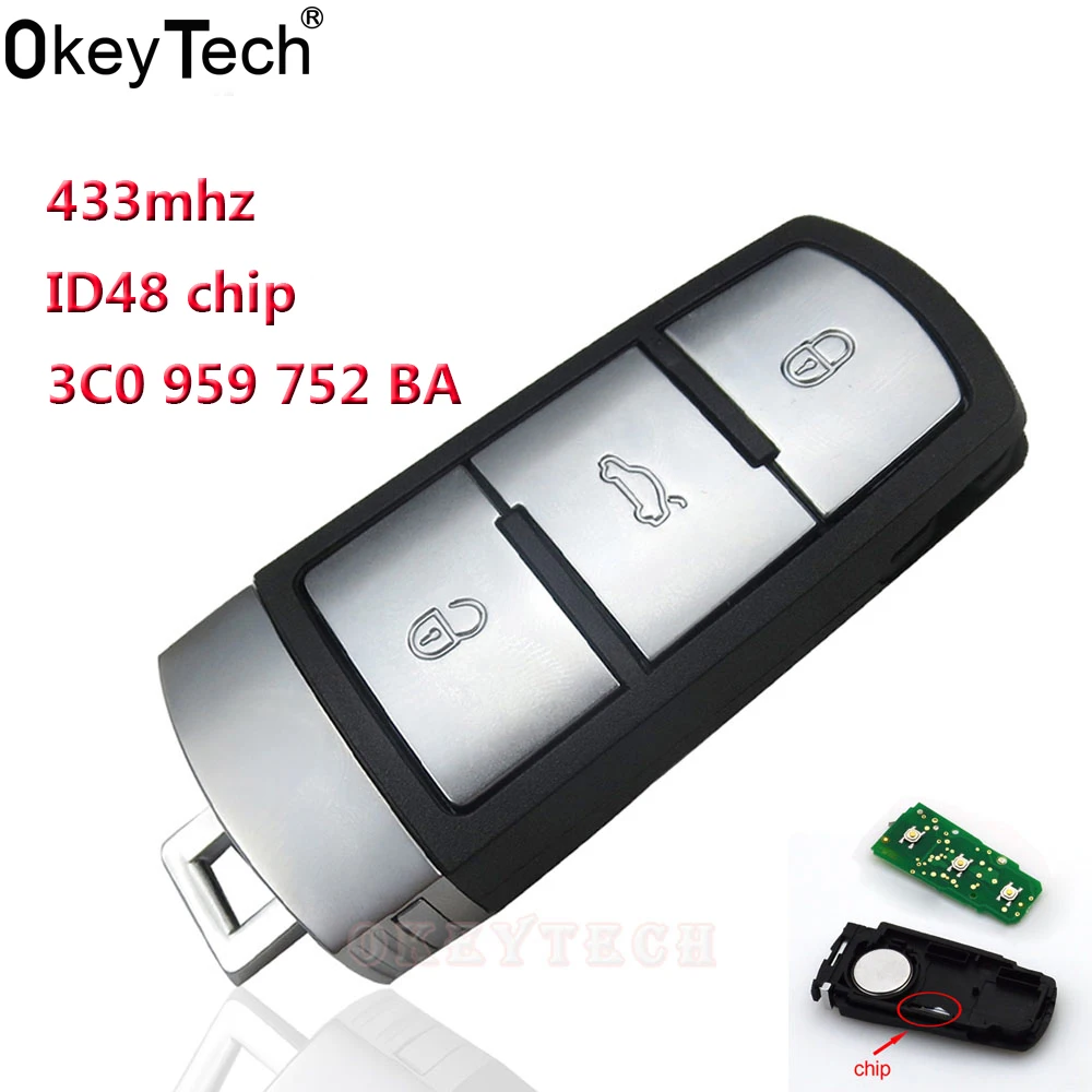 OkeyTech Remote auto key 433mhz for vw Volkswagen MAGOTAN 3 button Fob 3C0959752BA with id 48 chip 3C0 959 752 BA ID48 car key
OkeyTech Remote auto key 433mhz for vw Volkswagen MAGOTAN 3 button Fob 3C0959752BA with id 48 chip 3C0 959 752 BA ID48 car key