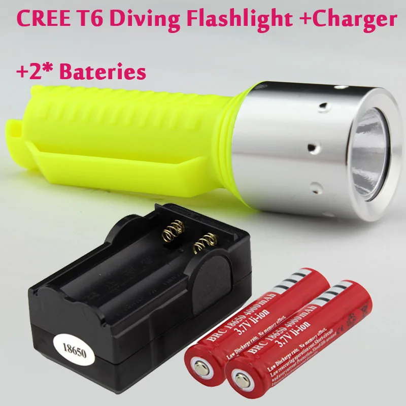 XM-L T6 1600 Lumens Waterproof LED Diving Flashlight Torch + 2 x18650 Rechargeable Batteries+Charger
XM-L T6 1600 Lumens Waterproof LED Diving Flashlight Torch + 2 x18650 Rechargeable Batteries+Charger