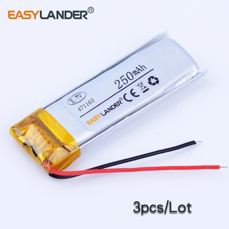 3pcs/Lot 471163 3.7V 250mAh Rechargeable Lithium Li Polymer Li-ion Battery For Mp3 MP4 mp4 DVR GPS PSP PDA tools 471165 451163
3pcs/Lot 471163 3.7V 250mAh Rechargeable Lithium Li Polymer Li-ion Battery For Mp3 MP4 mp4 DVR GPS PSP PDA tools 471165 451163