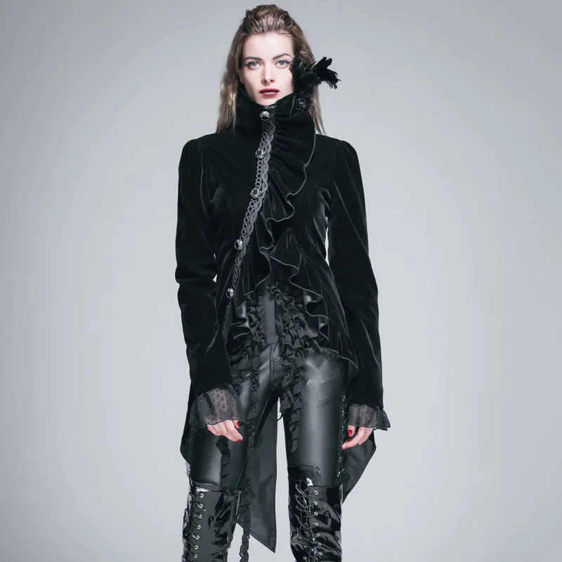 Devil Fashion Gothic Style Women Dress Swallowtail Jackets Steampunk High Collar Ruffled Coats Cocktail Party Outerwear
Devil Fashion Gothic Style Women Dress Swallowtail Jackets Steampunk High Collar Ruffled Coats Cocktail Party Outerwear